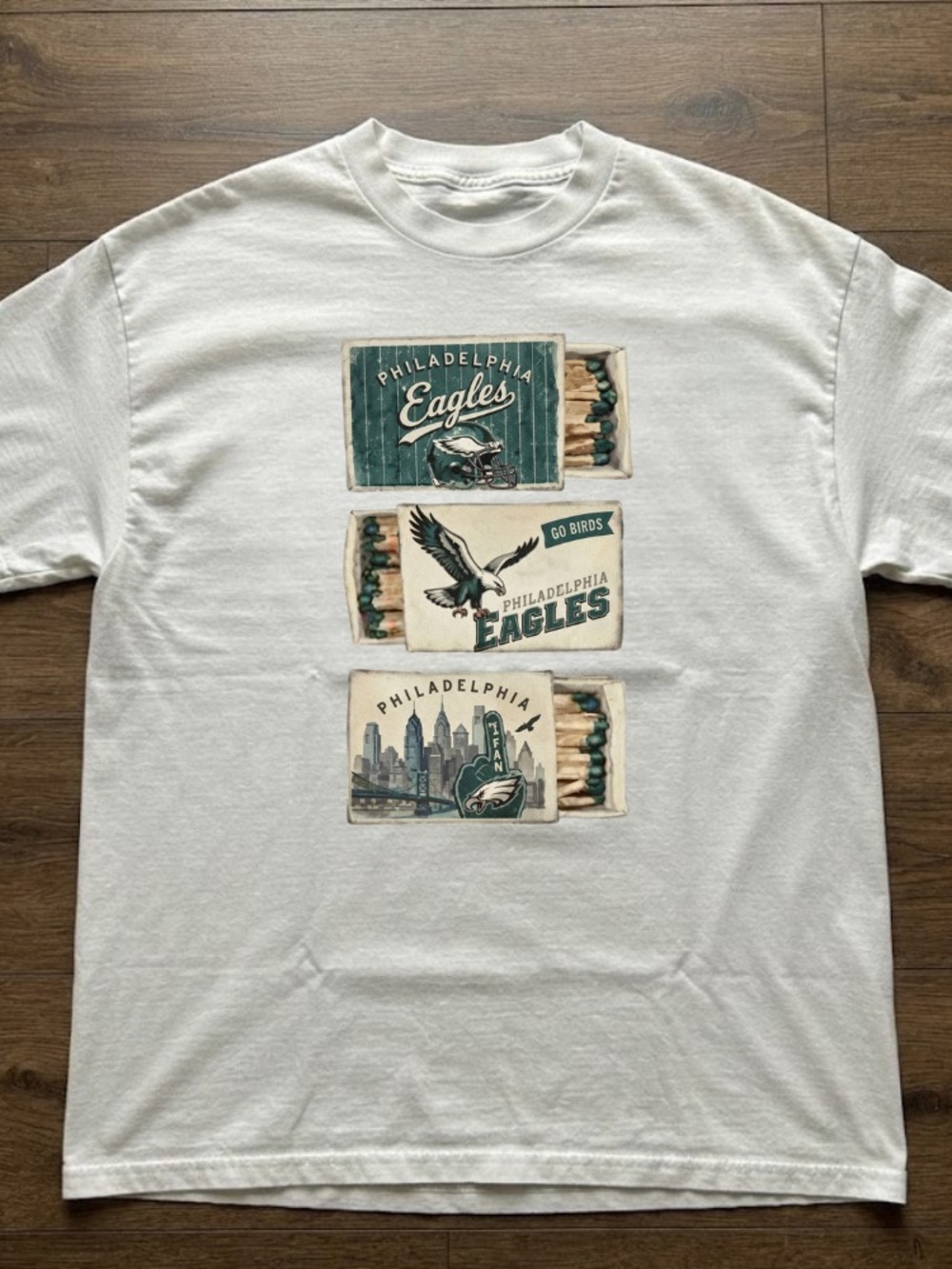Philadelphia Eagles Go Birds Matchbox Football Graphic White T-Shirt